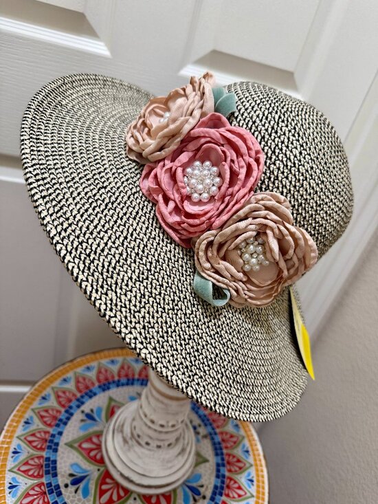 Elegant Women\'s Tweed Sun Hat With Satin Flowers And Pearls Wedding Tea Party main image 10